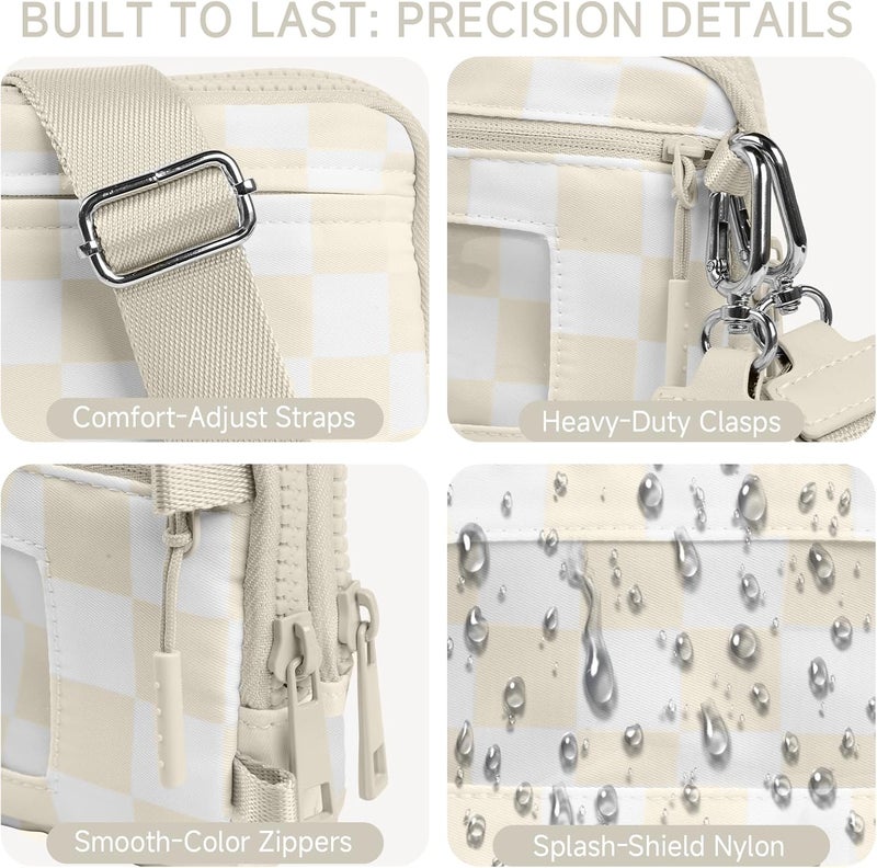 NBERMOTION Checkered Nylon Wristlet Wallets for Women RFID Blocking Purse With Credit Card Holder & Crossbody Strap - Image 5